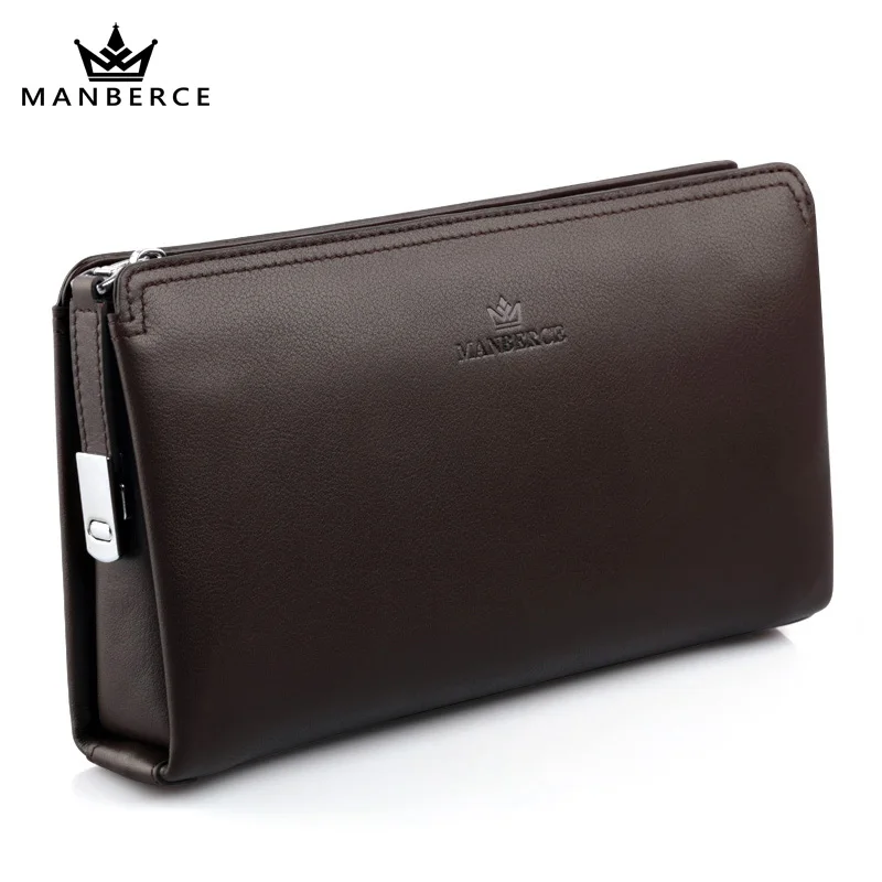 MANBERCE Brand Men Genuine Leather Wallet Cowhide Clutch Bag Fashion Purses Business Casual Handbags Men's Free Shipping |