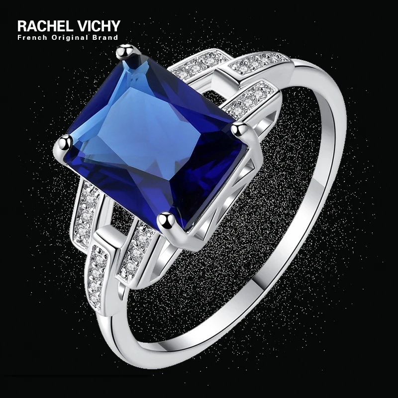 RACHEL VICHY 2018 Новое заполненное кольцо с синим цирконием для женщин Серебряное на