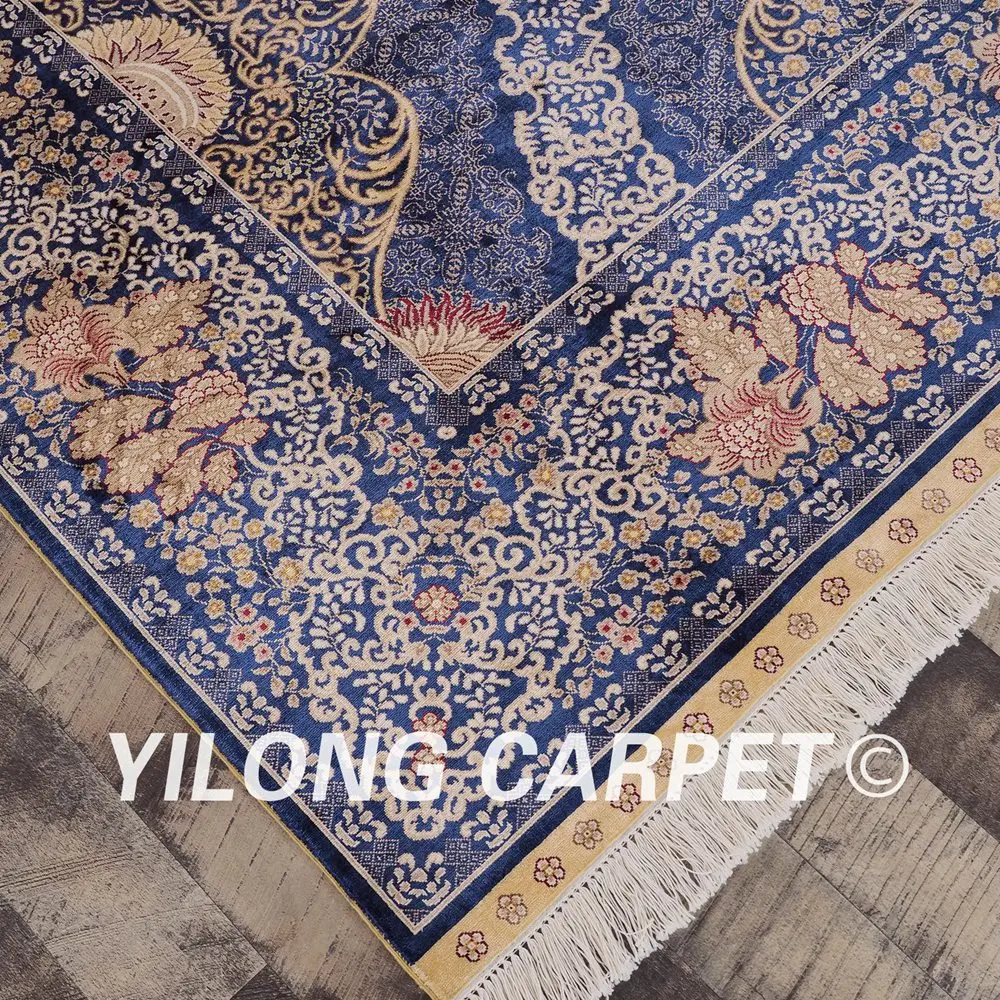 Yilong 6 'x 9' Турецкий Дизайн Ковер Ручной работы синий шелк восточные красивые