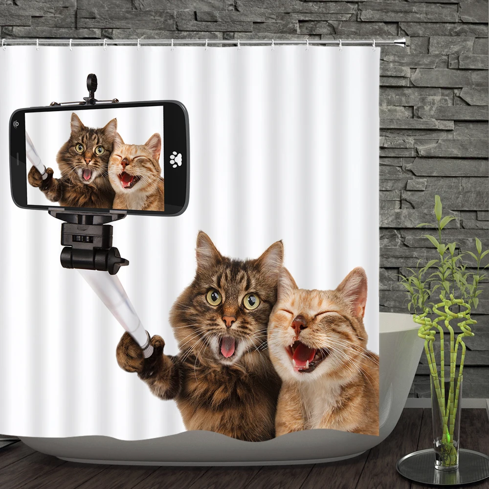 Хороший друг кошка selfie shower curtians 3D Забавный Кот отель занавес для ванной комнаты s