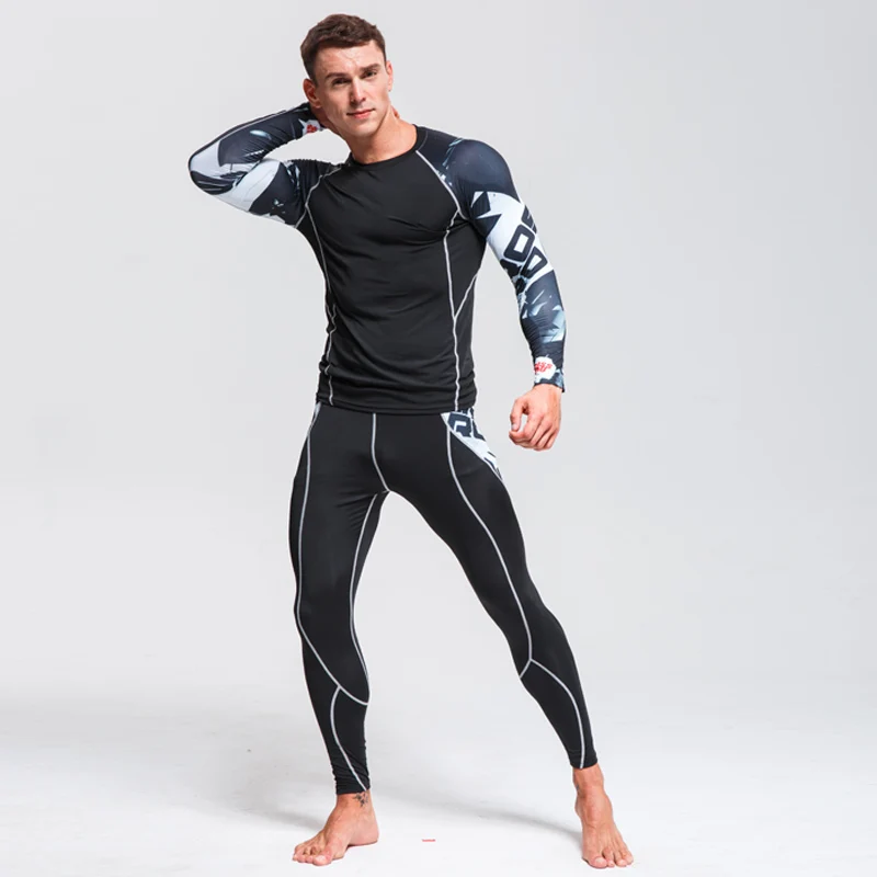 sport suit 6 Мужское спортивное термобелье, спортивное компрессионное нижнее белье, тренировочные колготки для спортзала, быстросохнущая впитывающая одежда - Цвет: sport suit 6