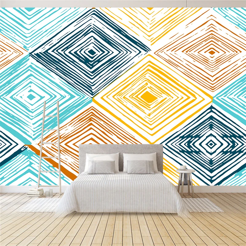 На заказ любой размер Настенные обои Современная мода квадратные цветные линии