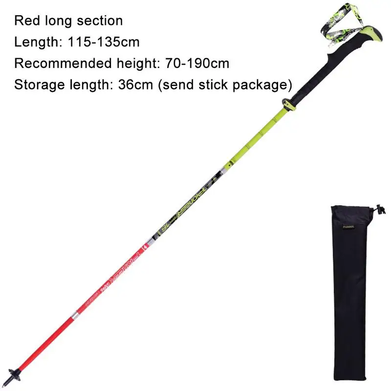 Red 115135cm Новая Складная пятикратная походная лыжная палка из углеродного волокна Легкая Складная z-образная трость - Цвет: Red 115135cm