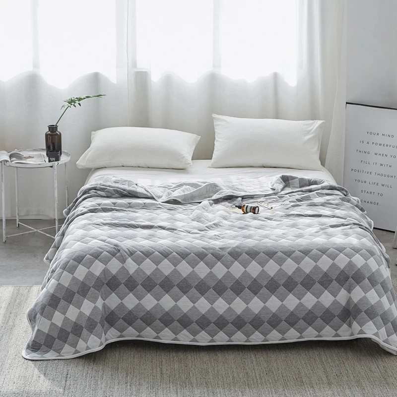 Gray knitted cotton Throw Blanket Rhombic for adults 100x150cm/150x200cm/180x200cm/200x230cm Couch Black Thin Quilt | Дом и сад
