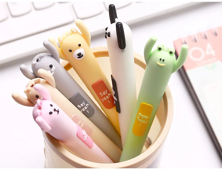 6 шт Be happy мультфильм гелевая ручка Kawaii лягушка медведь кошка кролик 0,5 мм шариковая черная ручка мультфильм подарок, школьные принадлежности FB529