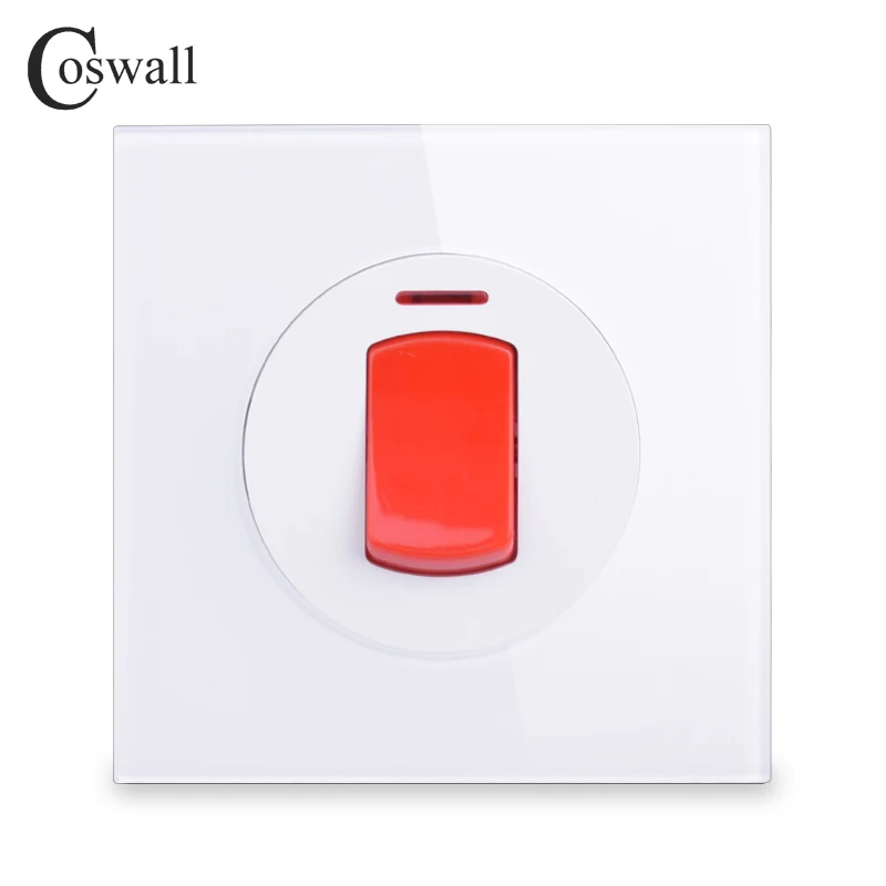 Белый Coswall 45A двухпозиционный переключатель с неоновым высокой мощностью водонагреватель вкл/выкл Электрический инвертерный Настенный Кондиционер Переключатель Хрустальная стеклянная панель - Цвет: Белый