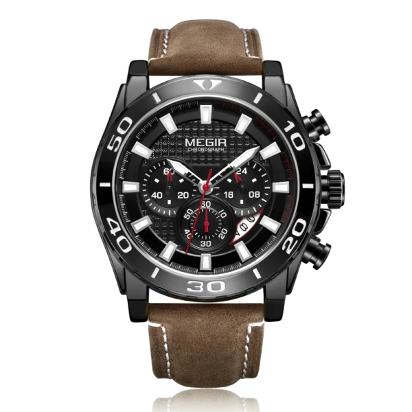 Коричневый Reloj Hombre MEGIR мужские часы, Хронограф Спортивные мужские s часы лучший бренд класса люкс водонепроницаемые мужские часы Relogio Masculino - Цвет: Коричневый