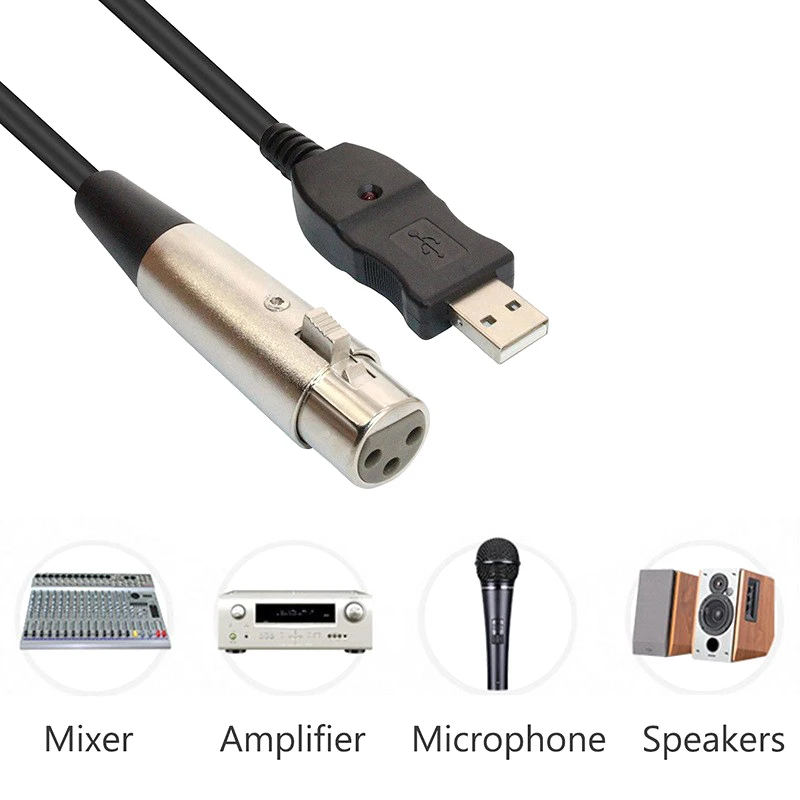Высокое качество 3 м 9 футов USB-MIC черный микрофонный кабель USB штекер 3-контактный