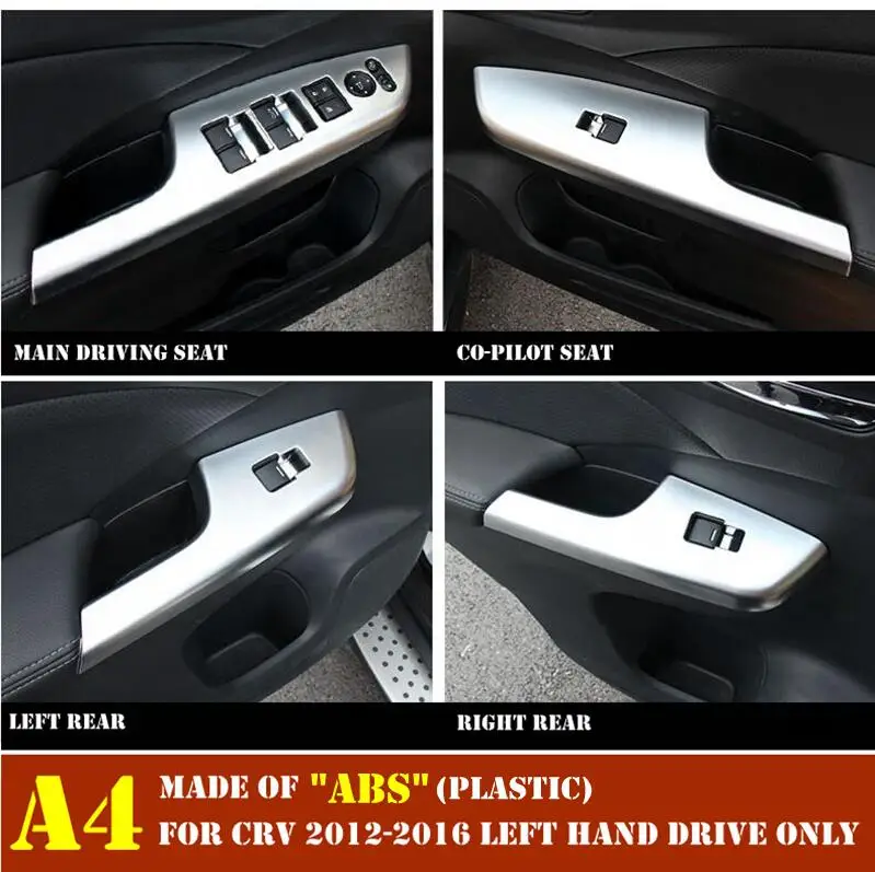 A4 4PCS Интерьер для Honda CRV CR-V 2012 2013 дверная ручка держатель окно Лифт кнопка переключатель декоративная панель накладка - Название цвета: A4 4PCS