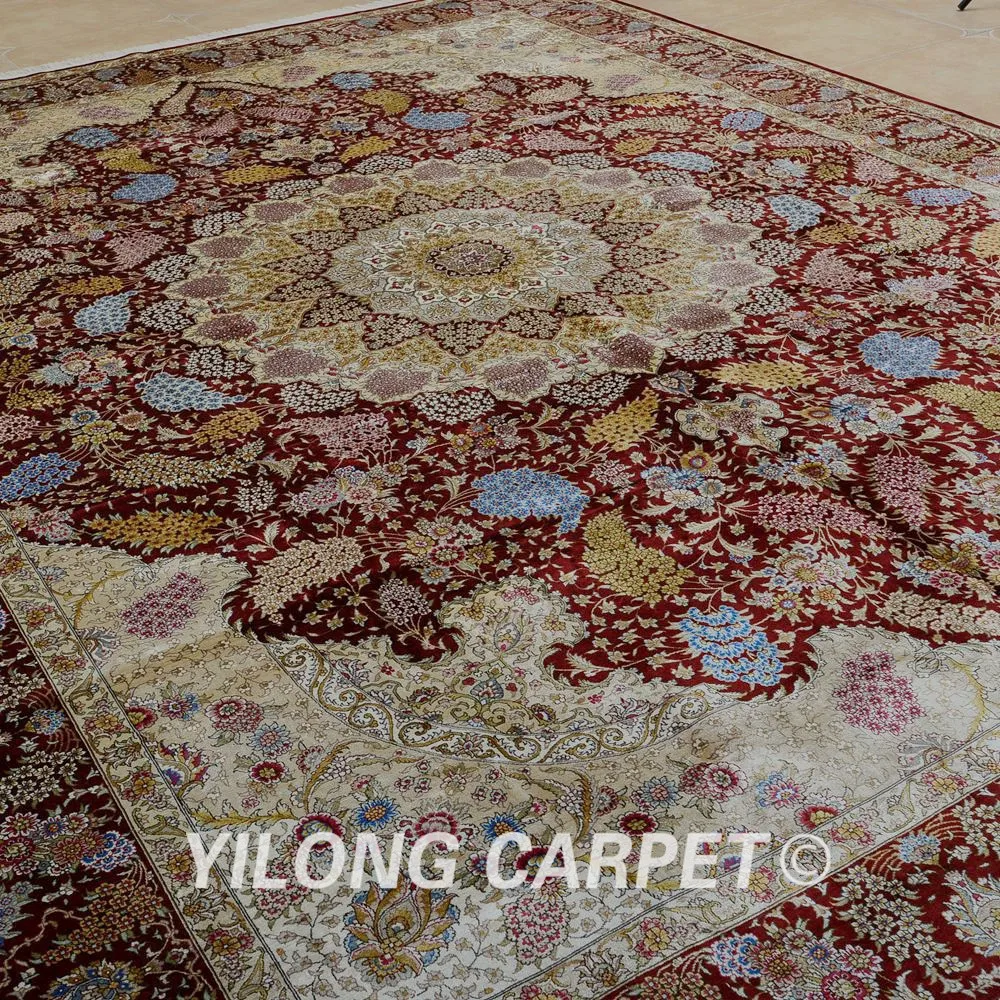 Goedkoop Yilong 9.5 'x12. 8' Perzisch Tapijt Grote Antieke Rode Hereke Handgeknoopte Zijden Tapijt (1910)