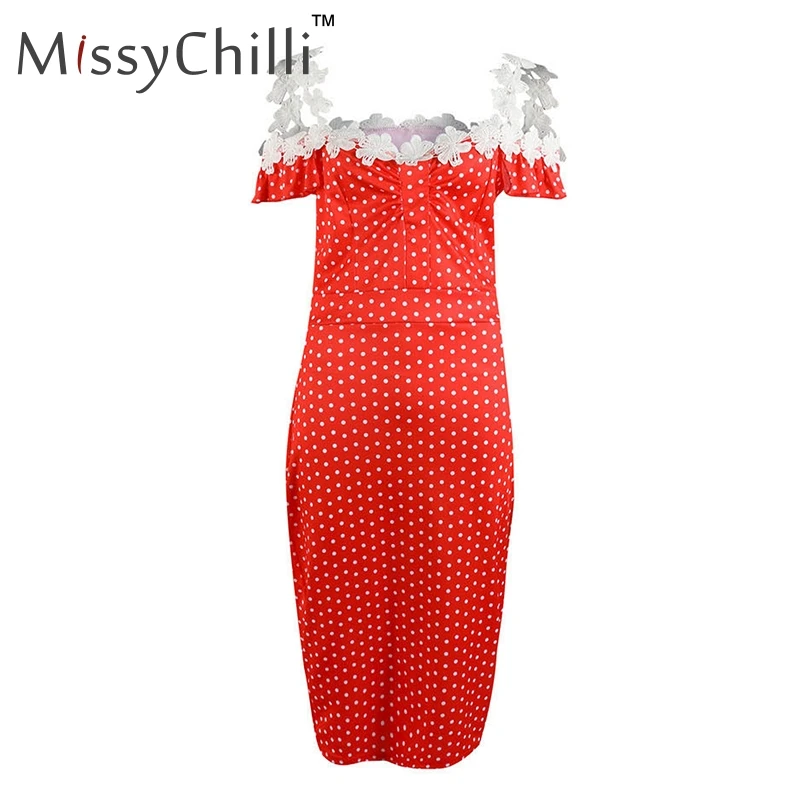 Женское кружевное платье-миди MissyChilli Клубное облегающее платье в горошек с