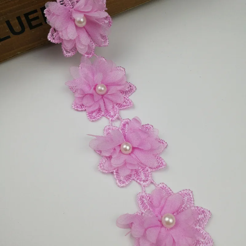 FFLACELL 15 ярдов шифоновое с цветочным кружевом отделка жемчугом вышивка тканевая