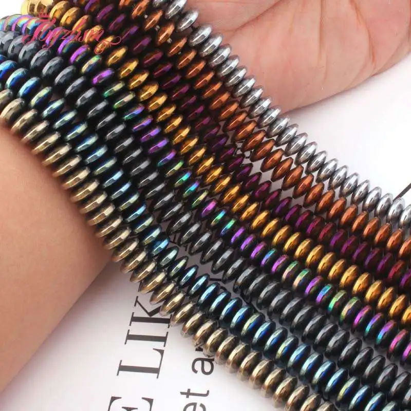 3x8mm Smooth Rondelle Shape Bead Hematite No Magnetic Natural Stone Beads For Necklace Bracelet Jewelry Making 15&quot Free Shipping |