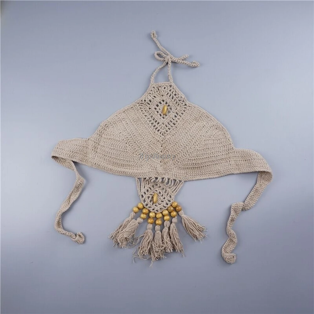 Вязаный купальник femme с высокой горловиной женский maillot de bain бикини топы вязаный купальный костюм с завязкой на спине купальник - Цвет: Хаки
