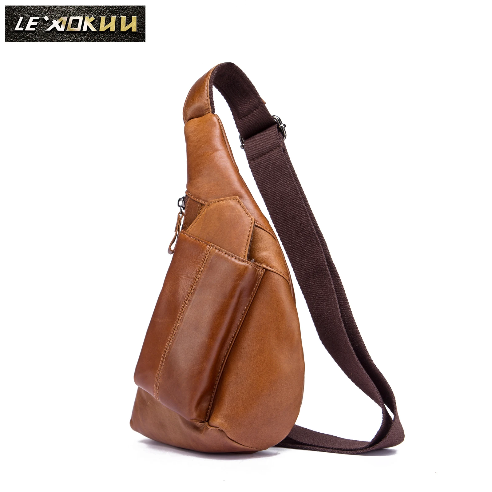 melhor Qualidade Dos Homens De Couro Original Moda Tringle Peito Pacote Saco Design Masculino Estilingue Crossbody Um Ombro Mochila Daypack 8809