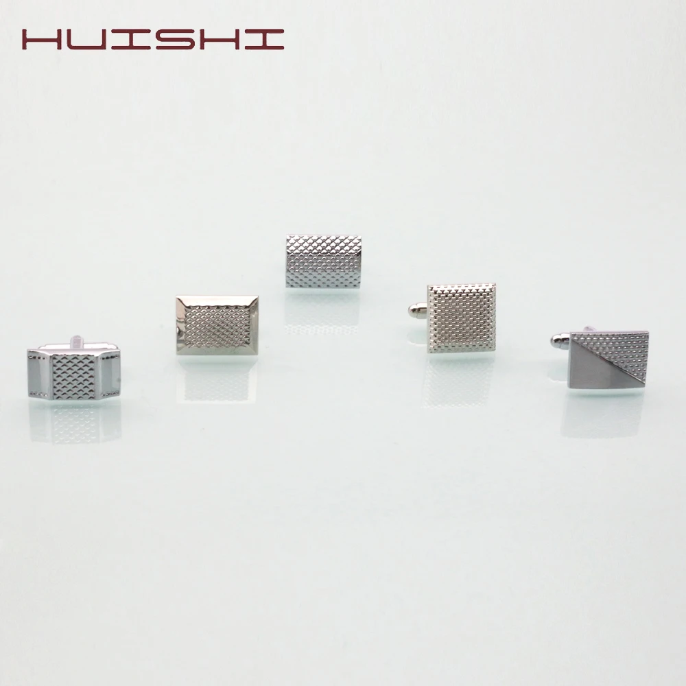 

HUISHI High-end Brand Men's Shirts Luxury Cufflinks And Tie Silvery Carved Striped Tie Clip Cufflinks Set Mens Festival Gift