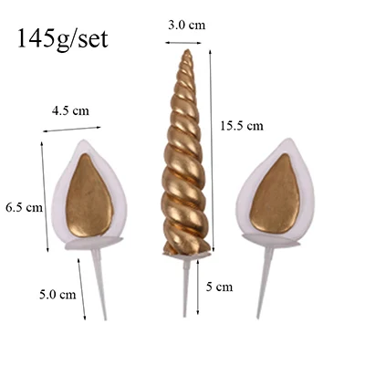 L Gold horn ears Большой единорог Рог уши декорирование тортов капкейк торт Топпер выбирает День рождения украшение инструмент Baby Shower мальчик Babyshower - Цвет: L Gold horn ears