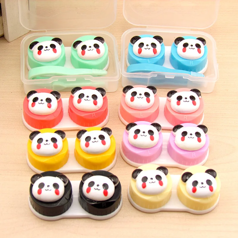 

20set/lot cute panda head contact lenses box / companion box / Cartoon eyeglasses box / lens care /storage case