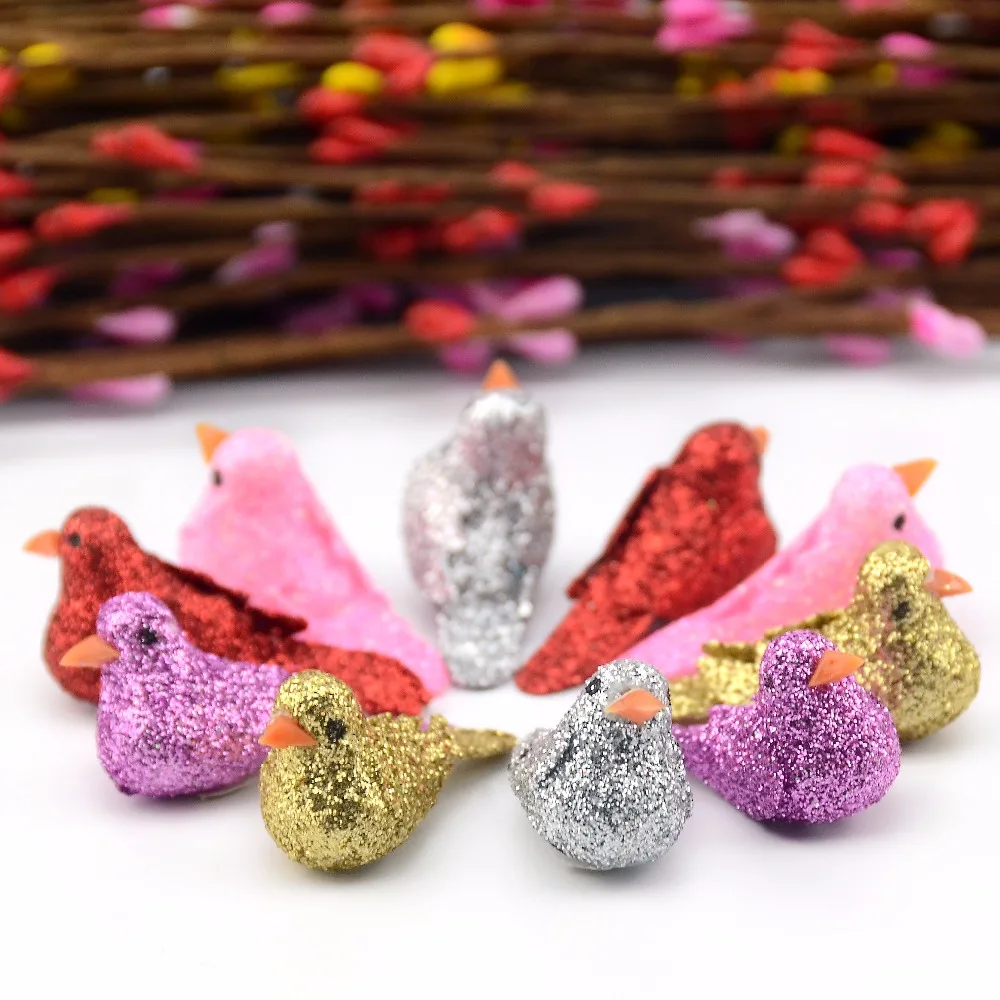 Новинка 4 шт. золотые и серебряные искусственные пенные птицы свадебное