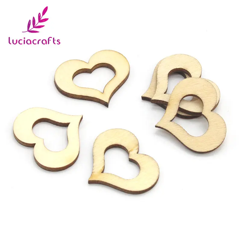 Lucia crafts 50 шт./партия 2,6*3 см полые деревянные украшения в виде сердца DIY ручной работы украшения из натурального дерева E1109