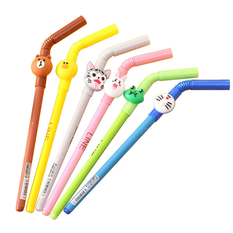 Милые Мультяшные гелевые ручки в форме соломы Kawaii Необычные канцелярские