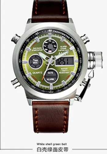 White shell green AMST, военные часы для дайвинга, 50 м, нейлоновый и кожаный ремешок, светодиодный, мужские часы, лучший бренд, Роскошные Кварцевые часы, reloj hombre, Relogio Masculino - Цвет: White shell green