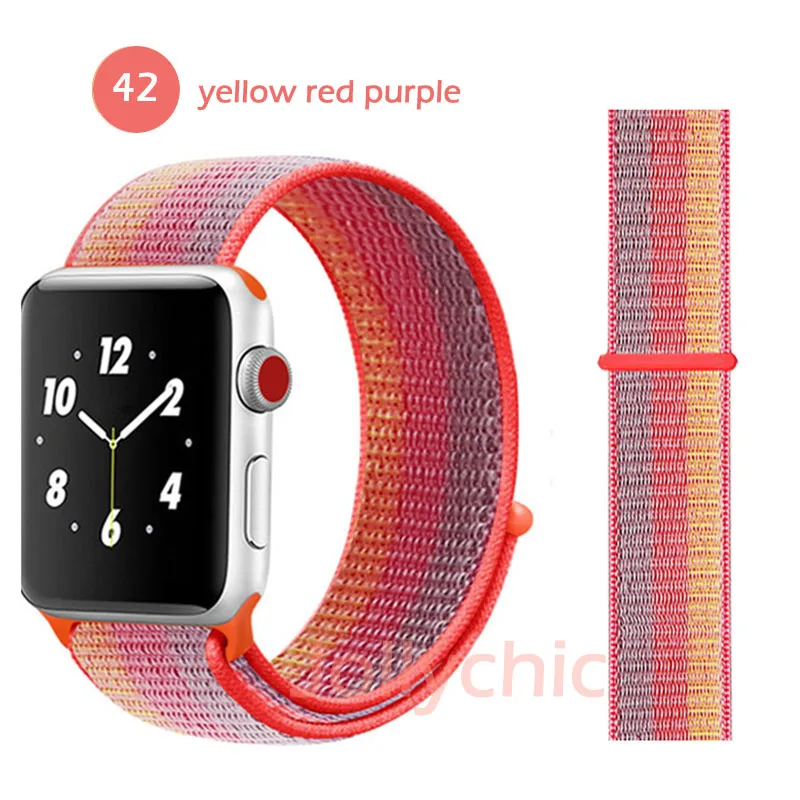 yellow red purple Дышащая повязка для apple Watch Series 4 3 2 полосы 44 мм 42 мм нейлон мягкая замена Спортивная петля для iwatch 4 3 2 1 40 мм 38 мм - Цвет ремешка: yellow red purple