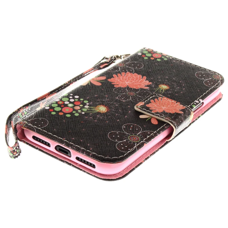 Black background red lotus Phone Case For IPhon5 5S 6S 7 8 x Puls Back Cover Flip Shell Wallet Stand |