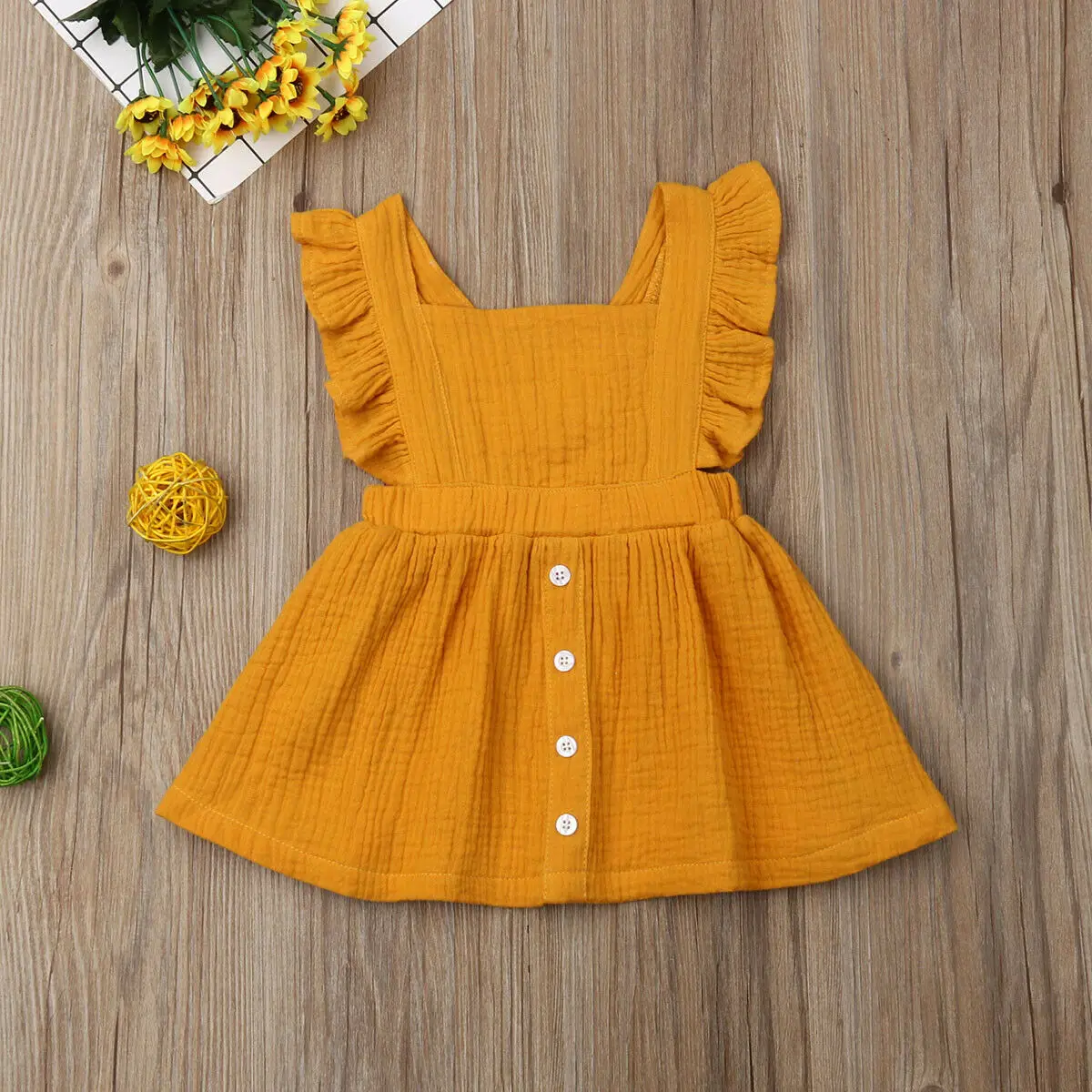 2019 New Summer Newborn Toddler Baby Girl Clothes Solid Ruffle Sleeveless Button Backless Princess Party Skater Dress Outfits | Детская