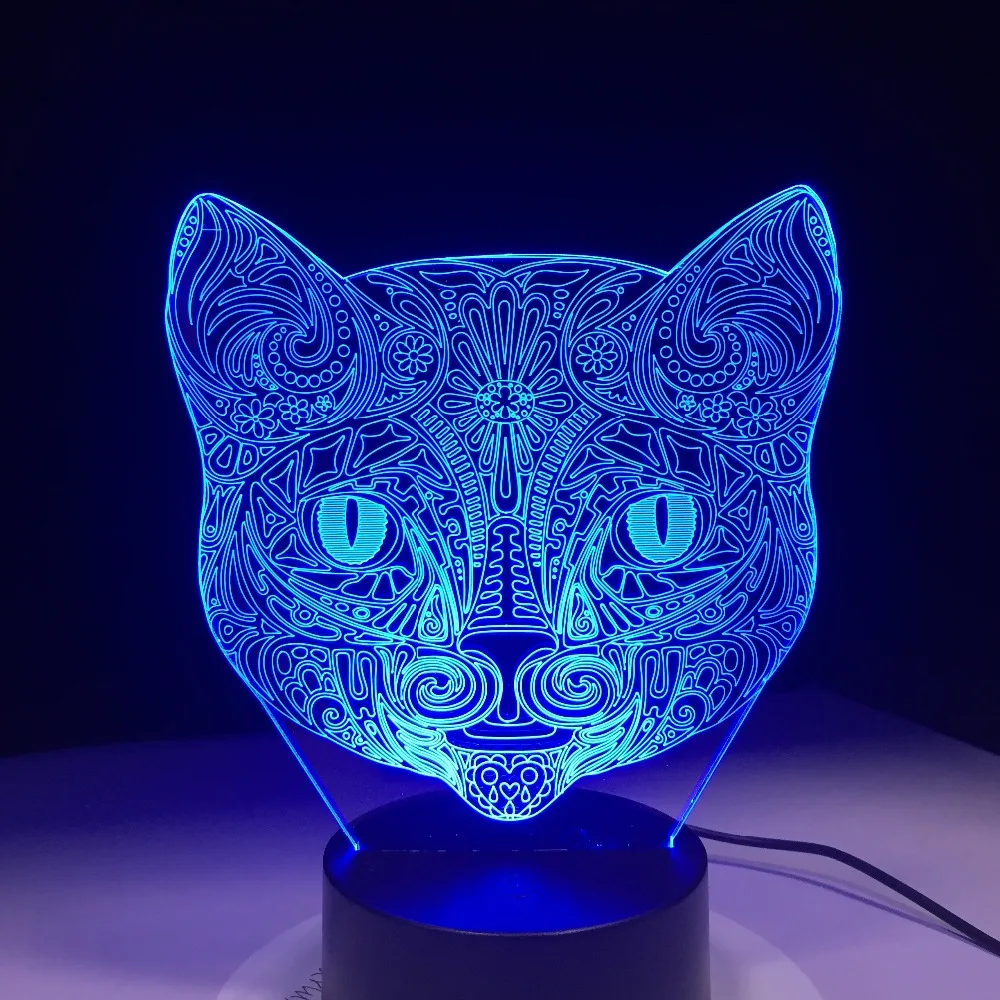 3D визуальная лампа в виде кошачьего лица Оптическая иллюзия светодиодный