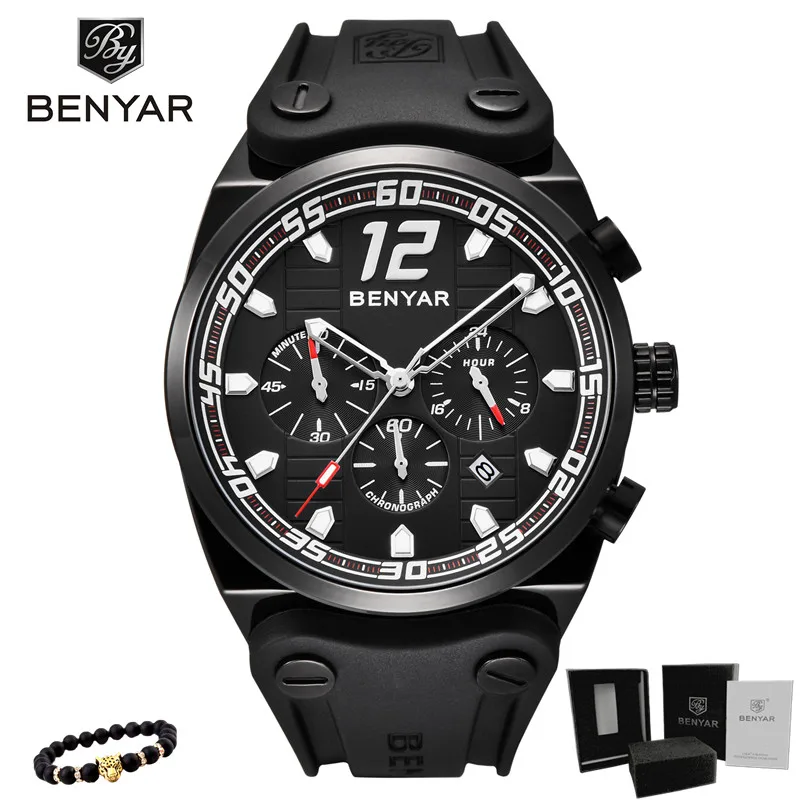 5131-All black Новые BENYAR мужские часы спортивные/Военные/Кварцевые/часы мужские часы лучший бренд Роскошные мужские часы с хронографом Relogio Masculino - Цвет: 5131-All black