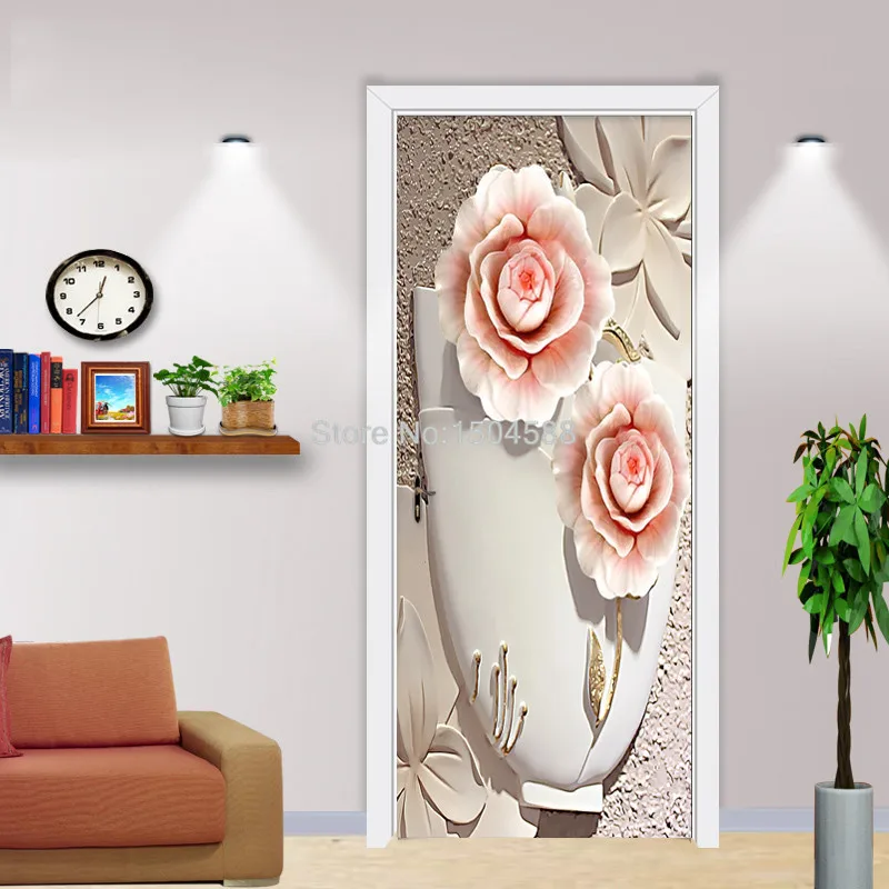 2 шт./компл. креативные DIY 3D наклейки на дверь стены Европейский Стиль 3D рельефная ваза цветы обои гостиная домашний декор паста