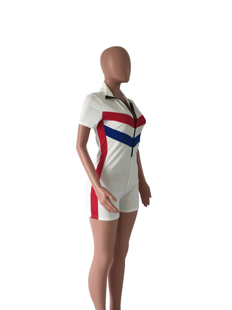 summer jumpsuit bodycon sexy bodysuit women red blue striped print short sleeve pants casual playsuits combinaison femme | Женская