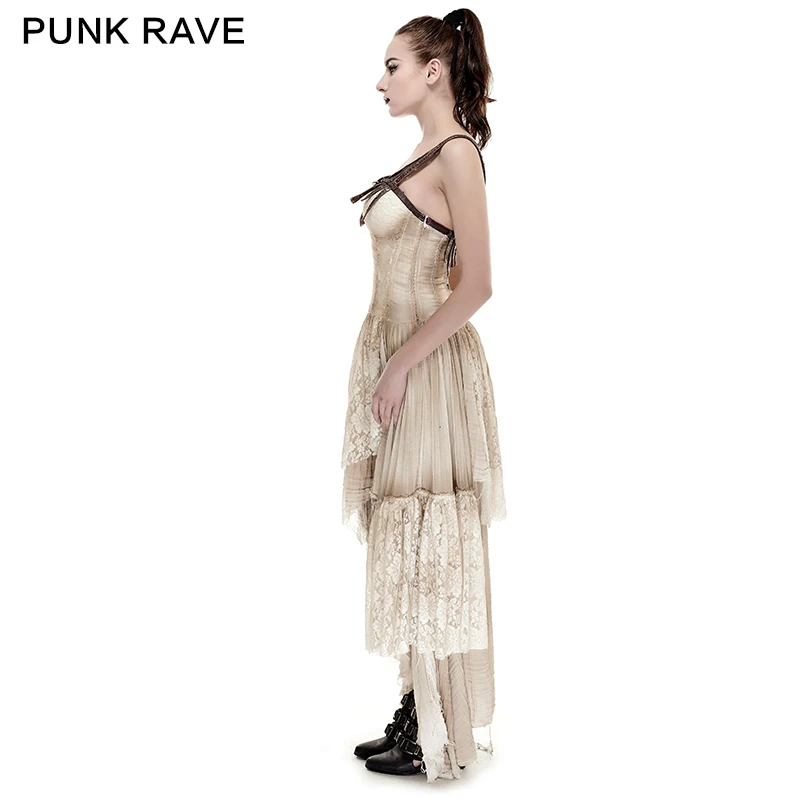 Женское кружевное платье в стиле панк длинное с тонкими лямками дизайнерское