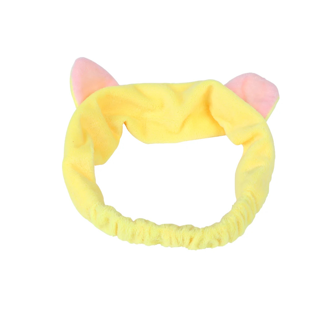 yellow Милые кошачьи уши, аксессуары для волос, инструмент для макияжа, для очищения лица, повязка на голову, мягкий эластичный многоцветный головной убор для женщин и девушек - Цвет: yellow