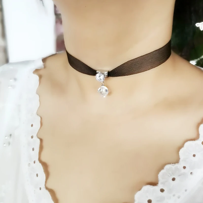 MECHOSEN Lace Chokers Necklaces For Women Sparkling Cubic Zirconia Pendant charms Collier Colar Mujer Party Jewelry chakra wicca | Украшения