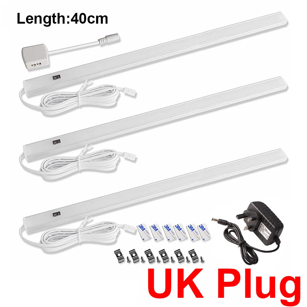 3x40cm-UK Plug 12 В сенсорный светодиодный светильник для кухонного шкафа, лампа с датчиком движения для рук, барный светильник, шкаф для спальни, шкаф, светильник, s светодиодный светильник, лампада - Color: 3x40cm-UK Plug