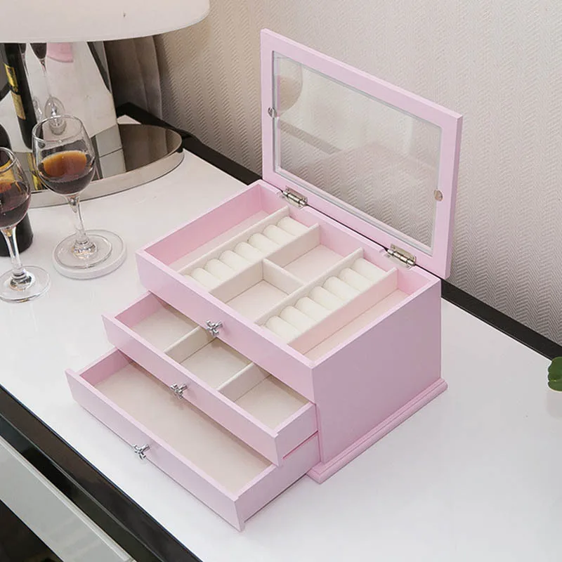 Купить Женский органайзер для хранения ювелирных изделий, коробка с выдвижными ящиками, косметический чехол для путешествий и зеркальный кожаный ...