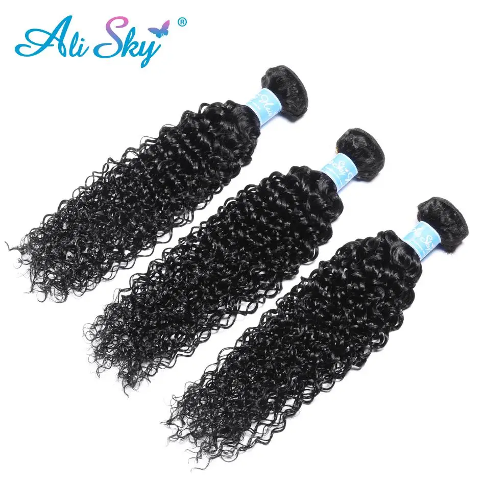 Alisky волосы 3 пряди перуанские кудрявые Волосы remy с 13X4 кружева фронтальные предварительно вырезанные ухо Кружева Закрытие с детскими волосами