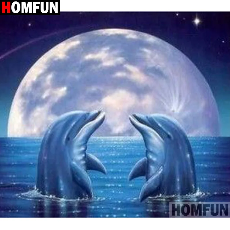 Алмазная 5D картина HOMFUN животный Дельфин вышивка крестиком квадратными/круглыми