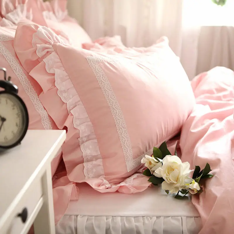 

2pcs pink pillow sham Embroidered lace pillow case ruffle bedding accessory pillows cover decorative textile without filler sale