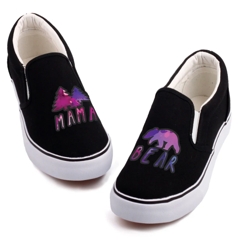 Kawaii Mom And Son Bear Printed Casual Loafers Shoes Custom Cartoon Graffiti Couples Canvas Slip-on Zapatos Mujer | Обувь