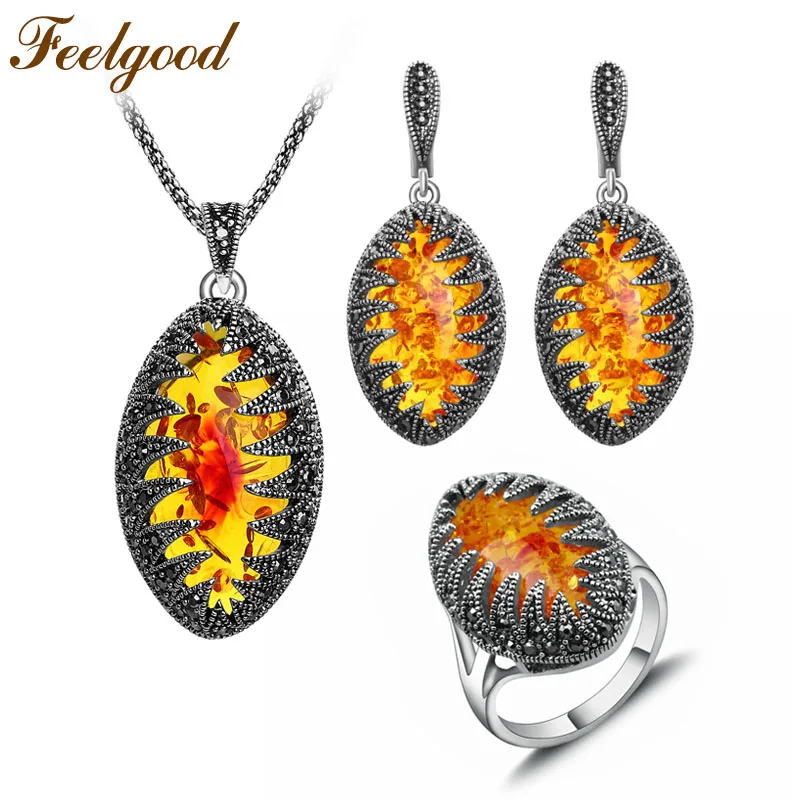 Feelgood винтажное искусственное серебряное ожерелье серьги кольцо ювелирный набор