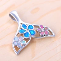 ayowei exquisite gift fish tail color fire opal for women silver plated stamped flower necklace pendants op754a