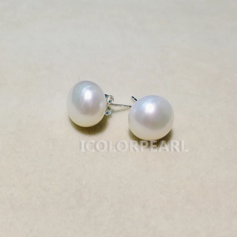 

WEICOLOR Wholesale (10pairs/lot) 9.5-10mm Semiround White Natural Freshwater Pearl Earring Studs