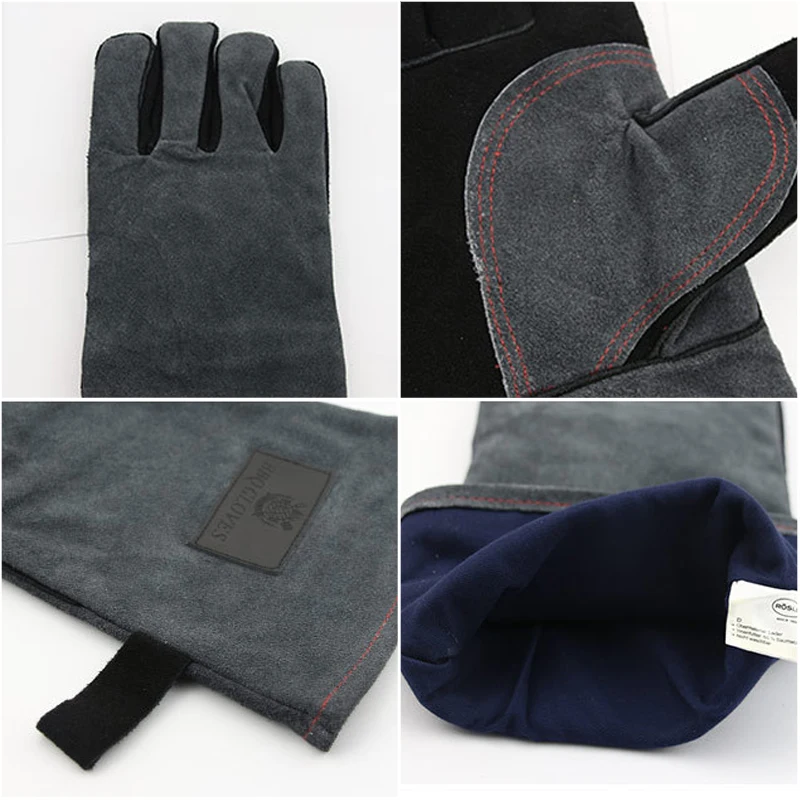 

Heat Grill Kitchen Gloves Heat Proof Leather BBQ Cooking Baking Barbecue Glove with Cowhide Anti-slip Patch Protective Gloves