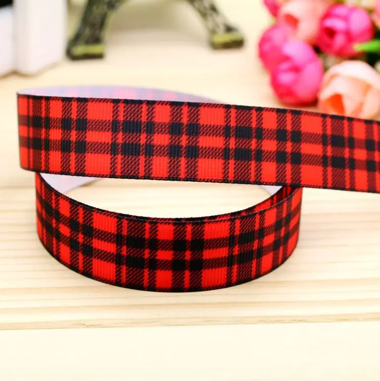 7/8 ''Бесплатная доставка клетчатая печатная лента для волос бант украшение