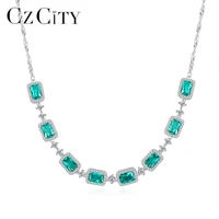 czcity luxury emerald wedding pendant necklace for women charming trendy chain link necklace 925 silver sterling fine jewelry
