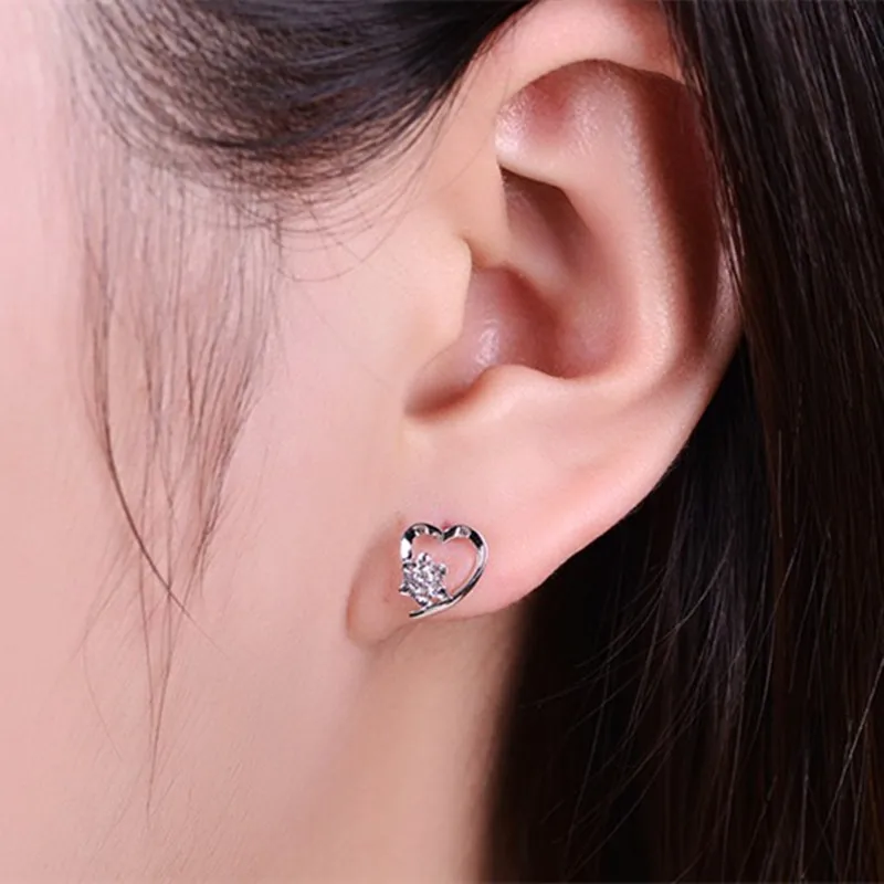 

ZOCAI BRAND 100% NATURAL GENUINE HEART SHAPE DIAMOND EARRING 0.10 CT DIAMOND 18K WHITE GOLD E00001