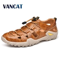 new cow genuine leather sandals outdoor 2019 summer men shoes men breathable casual shoes footwear walking beach sandals size 47